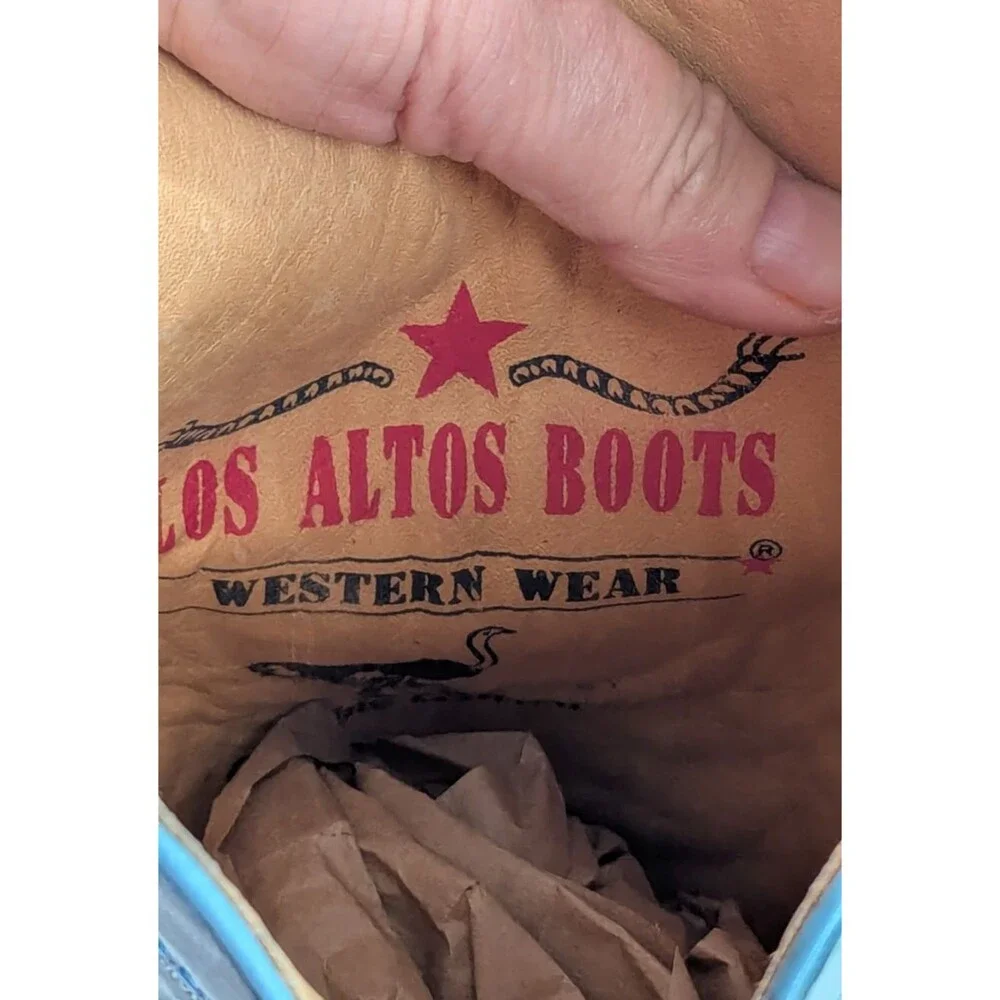 NWT Los Altos Sz 9 EE Rare Pale Blue Cowboy Boots Python? Embroidered Ranch West